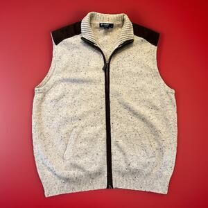 NWOT Cremieux Wool Blend Full Zip Vest Shoulder Patch Mens Size XL